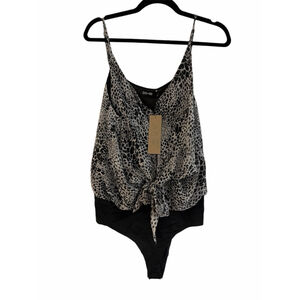 Do+Be Black & White Cheetah Print Bodysuit - Spandex Waist - Size Medium - NWT